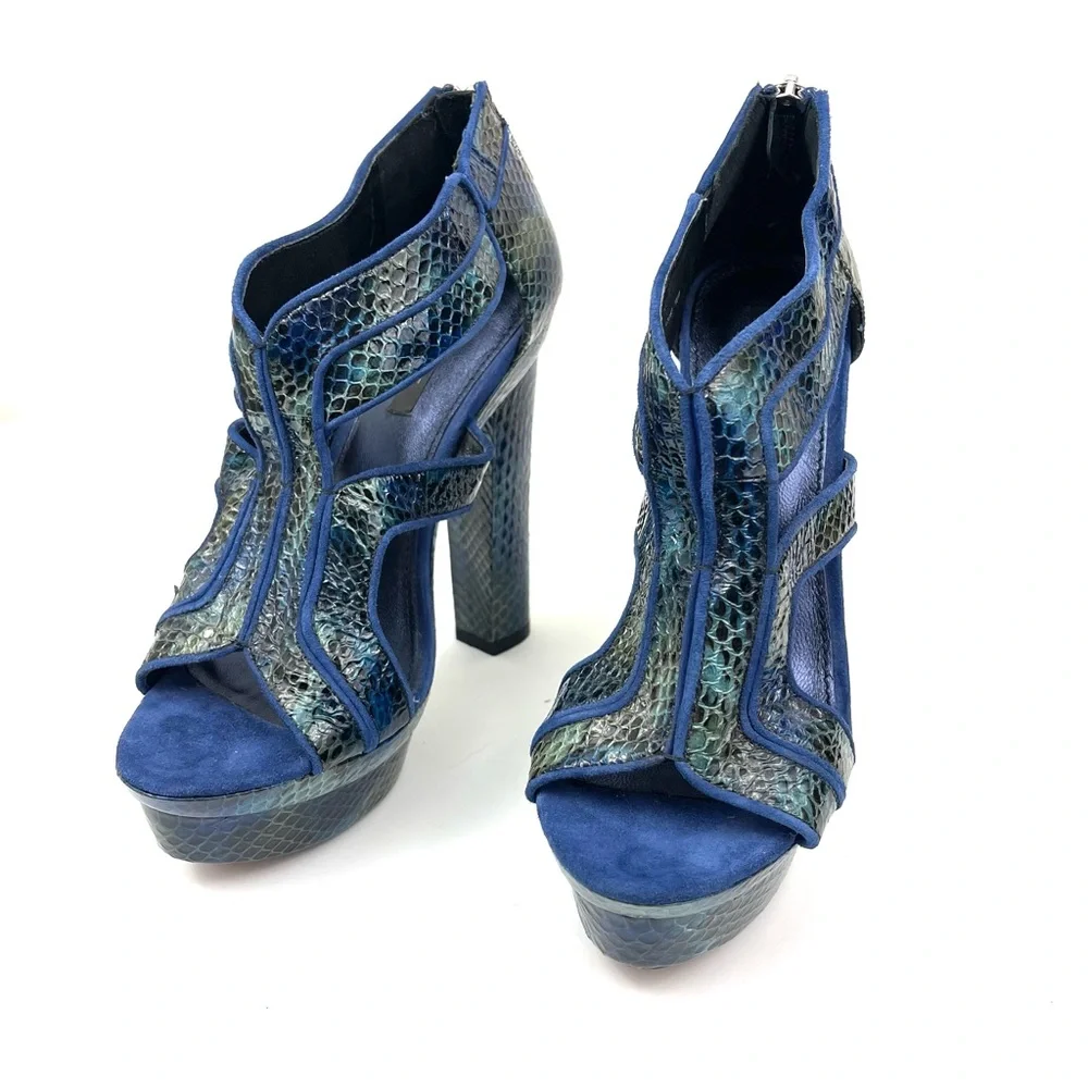 Rachel Zoe Peggy Snakeskin Suede Leather Platform Heels
